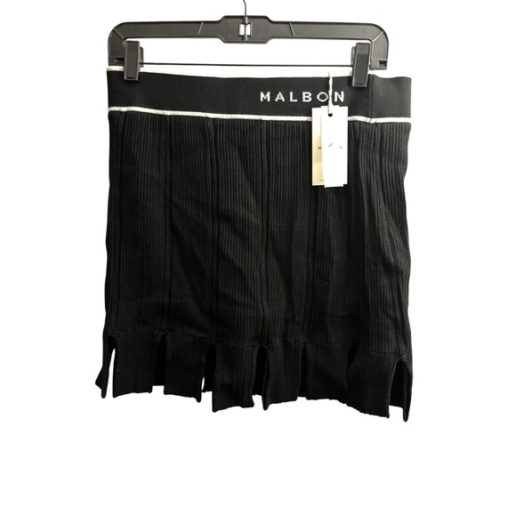 Malbon Golf Women’s Honor Skirt Black Knit Fringe Hem Logo Waistband Sz Medium - Picture 2 of 5